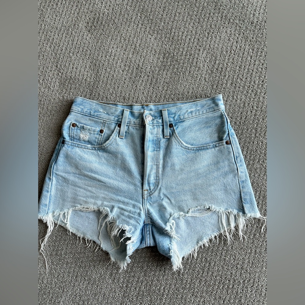 Levi's Light Blue Frayed Jean Shorts